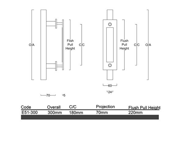 E51 - Square 300mm Barn Door Handle Set