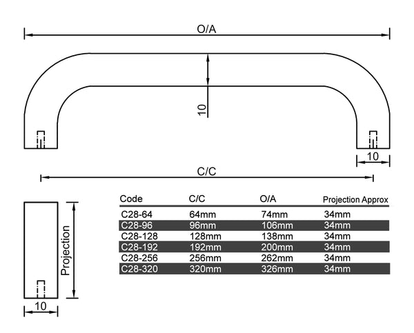 C28 - Castilla D Round Bar Cabinet Handle