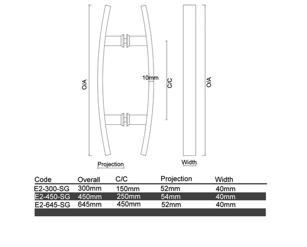 E2- Executive Satin Gold Flat Bow Entrance Pull Handle