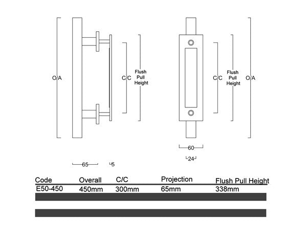 E50 - Round 450mm Barn Door Handle Set