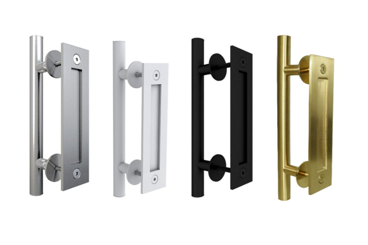 Yahpetes Sliding Barn Door Handles 12 Inch Heavy Duty Steel Gate Pull Handle Black Flush Square Base Handle Pull For Gate, Garage, Sheds (Round Tube Handle, 1 Pcs