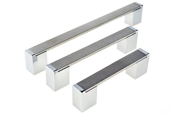Brushed Stainless Steel and Chrome Bar Handle with Chrome legs Cabinet Handle (C96 CH Southport Handles)