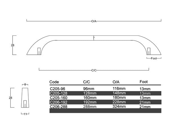 C205 - C206 Castle Hill Cabinet Handle