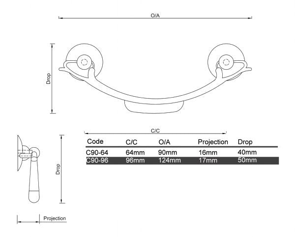 Diagram Black Slimline Elegant Drop Handle Cabinet Handle (C90 Liverpool Black Drop Handle)