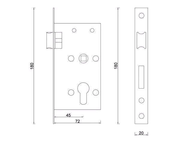 Diagram Brushed Stainless Steel 45mm Mortise Lock Door Hardware Locks & Accessories (T14-45 45mm Mortise Lock) compressed