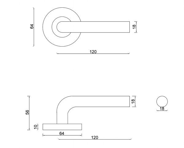 Diagram Brushed Stainless Steel Curved Round Bar Lever Door Handles Levers (L1-Hilton) compressed
