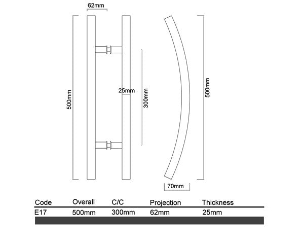 Diagram Brushed Stainless Steel Curved Round Handle Entrance Pull Handles (E17 - Presitige)