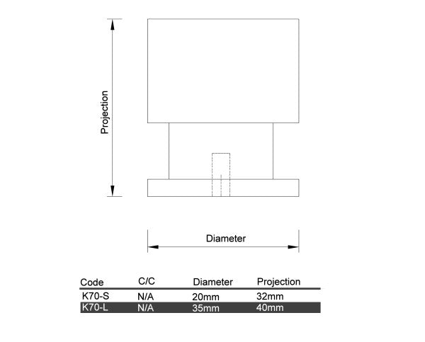 Diagram-Brushed Stainless Steel Cylinder Knob Cabinet Knob (K70 Boondall Knob) (600 x 483)