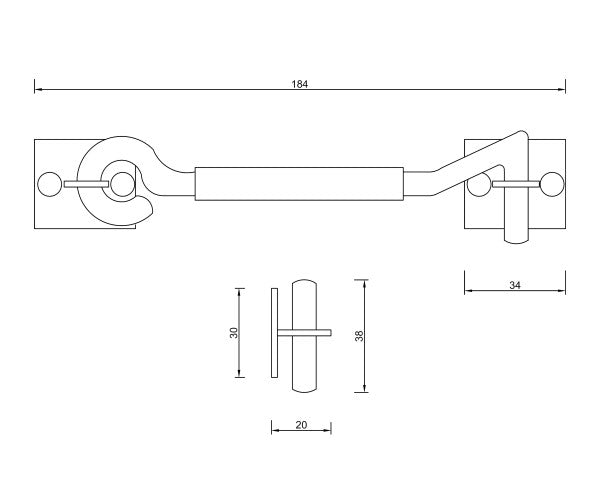 Diagram Brushed Stainless Steel Door Hardware Locks & Accessories (T36 SQ Square Cabin Hook) (600 x 483)