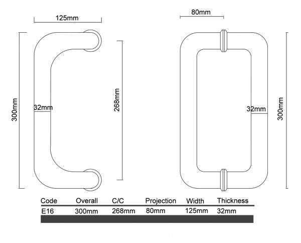 Diagram Brushed Stainless Steel Offset Round D Handle Entrance Pull Handles (E16 Omega) compressed