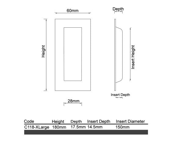 Diagram Brushed Stainless Steel Rectangular Flush Pull Door Hardware Flush Pulls & Cavity Sliders (C118 XL X Large Rectangle Flush Pull)