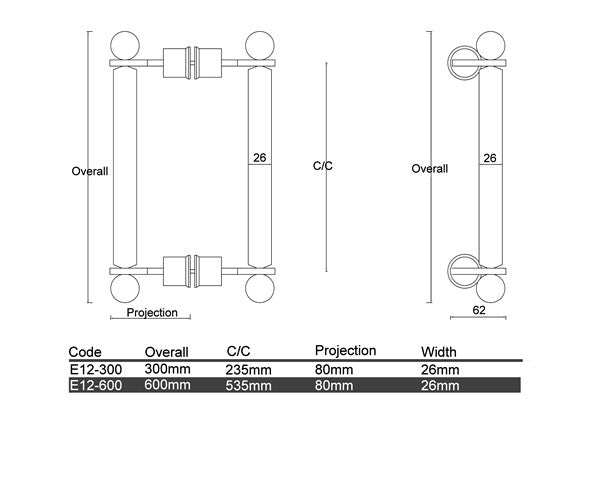 Diagram Brushed Stainless Steel Slightly Offset Round Cylinder Handle with Round Knobs on top Entrance Pull Handles (E12- Clayton)