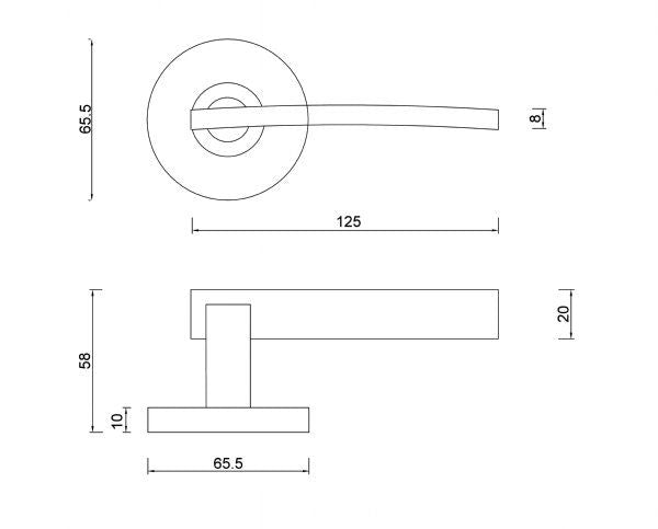 Diagram Brushed Stainless Steel Slim line Curved Bar Lever Door Handles Levers (L5 Cairns) compressed