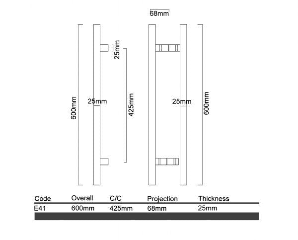 E41- Offset Mercury Brushed Stainless Steel Entrance Pull Handle