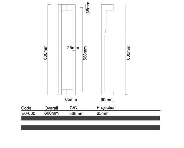 Diagram Brushed Stainless Steel Square Offset Handle Entrance Pull Handles (E6 Prestige) compressed