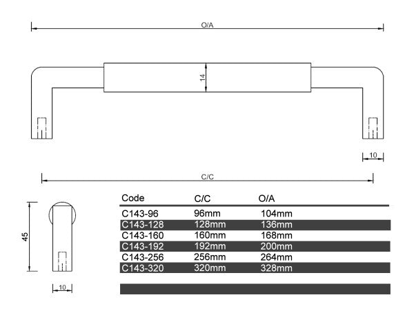 Diagram Brushed Stainless Steel and Polished Stainless Steel Square Handle with rounded Handle Cabinet Handle (C143 North Lakes)