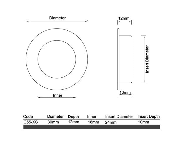 C55 - Extra Small Round Sliding Door Flush Pull