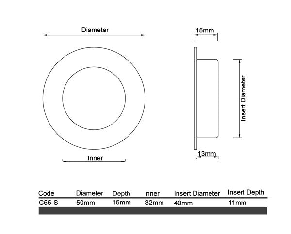 C55 - Small Round Sliding Door Flush Pull