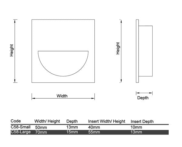 C58 - Designer Square Half Moon Flush Pull