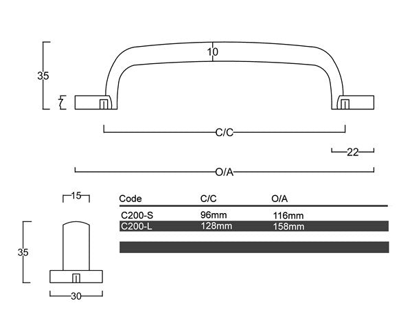 C200 - Sherwood Face Fix Cabinet Handle