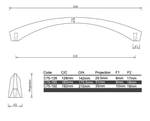 Diagram Chrome Organic, Angular Handle Cabinet Handle (C75 Mildura)