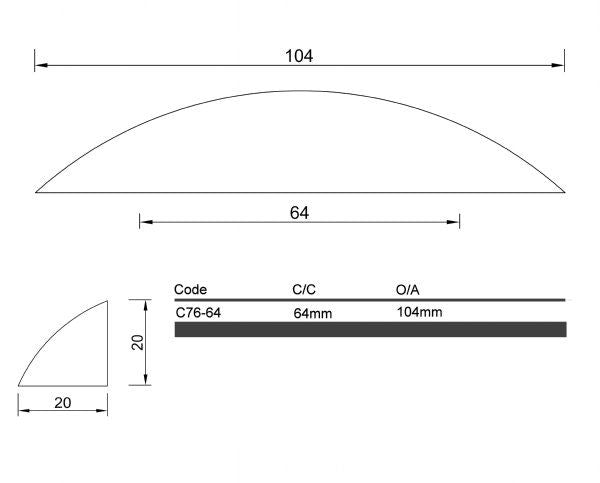 Diagram Chrome or Satin Nickel Eye lid, Cup Pull Cabinet Handle (C76 Eye Lid Pull)