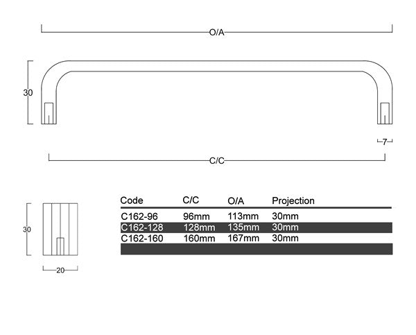 Diagram Copper Wide Flat D Shaped Handle with line detail Cabinet Handle (C162-Coppabella)