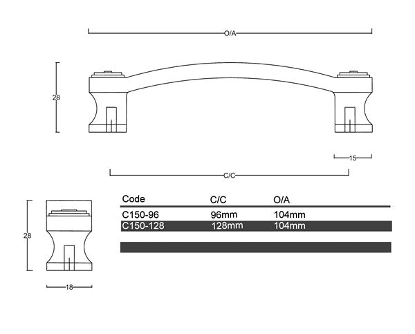 C150- Grey Bathurst Cabinet Handle