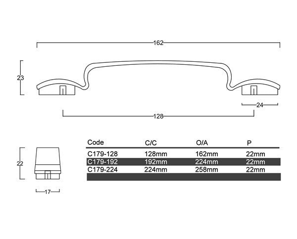 Diagram Hammered Black OR Hammered Gold Rustic Bow Like Handle Cabinet Handle (C179-Kingston)