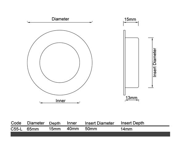 C55- Large Round Sliding Door Flush Pull