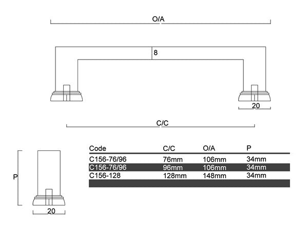 C156 - Bondi Polished Nickel Cabinet Handle