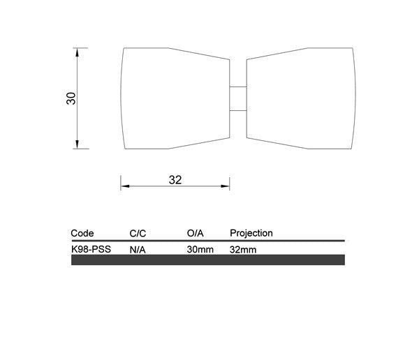 Diagram Polished Stainless Steel Round Tapered Shower Knob (K98 Maroubra)