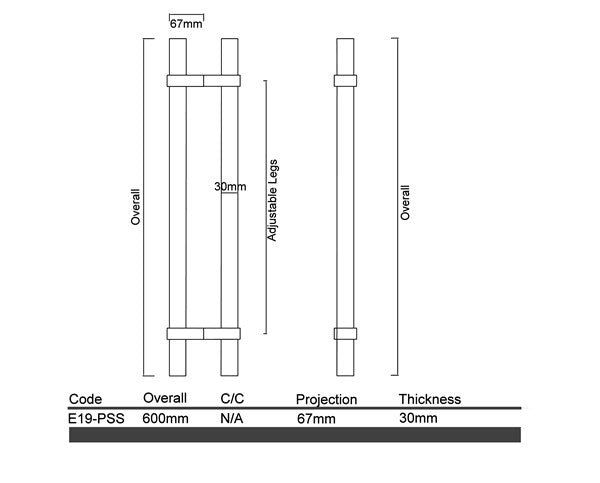 Diagram Polished Stainless Steel Square Bar Handle Adjustable Legs Entrance Pull Handles (E19-PSS New Vogue)