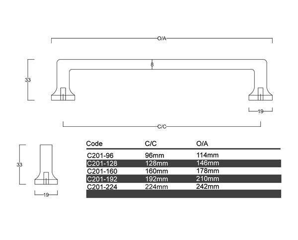 C201- Double Bay Cabinet Handle