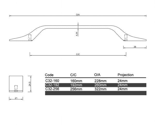 Diagram Satin Nickel Wide Bridge Handle Cabinet Handle (C32 Hamilton)