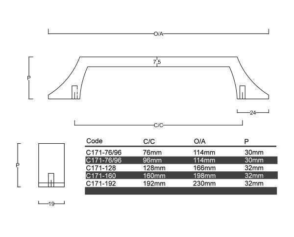 Diagram Square Handle with Tapered Legs Cabinet Handle (C171 Nedlands)