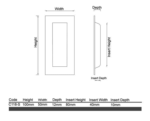 C118 - Small Rectangular Sliding Door Flush Pull