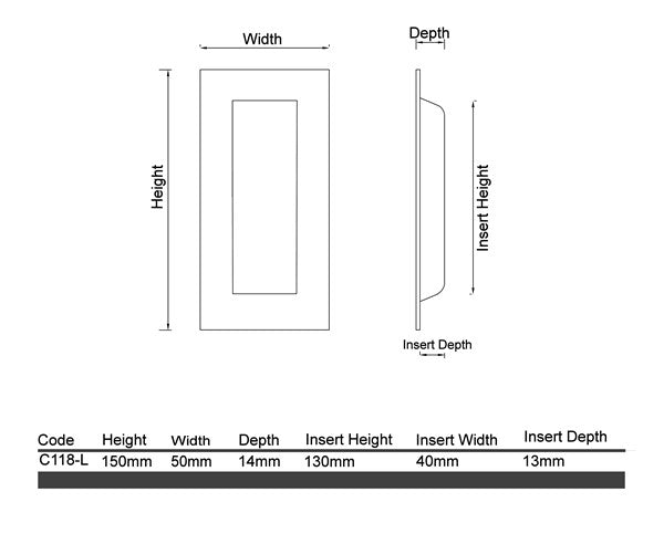 C118 - Large Rectangle Sliding Door Flush Pull