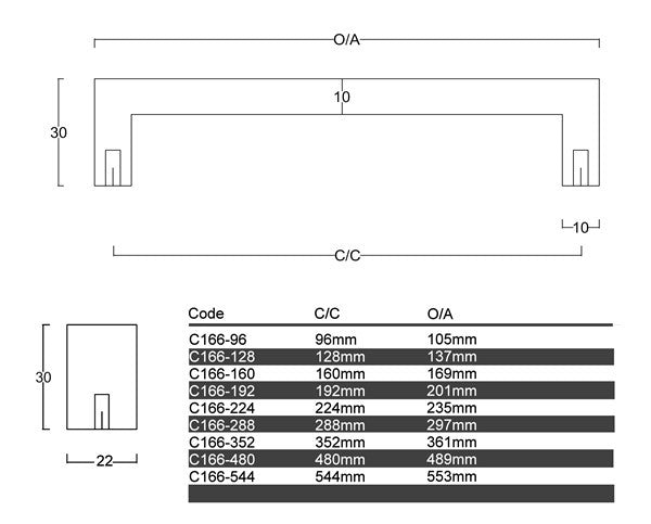 C166 – Wide Bay Cabinet Handle