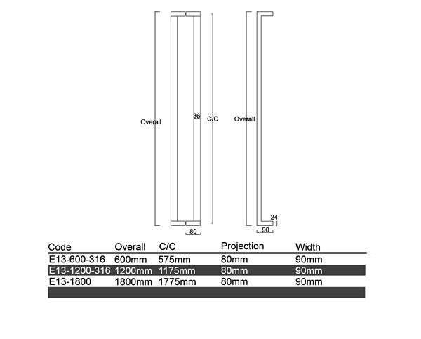 E13 - Bundoora Brushed Stainless Steel Entrance Pull Handle