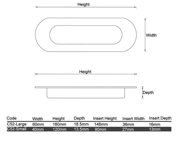 C52- Oval Sliding Door Flush Pull