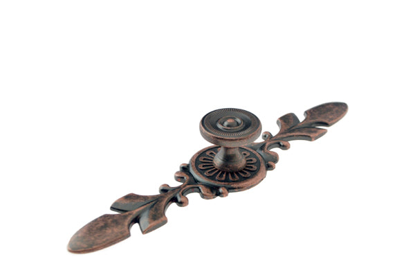 Matt Antique Copper Round Knob and Fancy Plate Cabinet Knob (K90-MattAC)