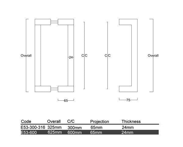 E53 - Brookfield Brushed Stainless Steel Entrance Pull Handle