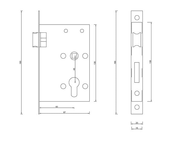 T14- Mortice Lock 60mm Backset