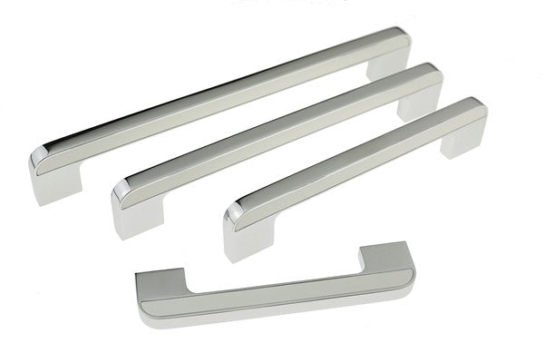 Two Toned Chrome and White Square with Rounded Edges Handle Cabinet Handle (C61-CH_WH Bendigo)