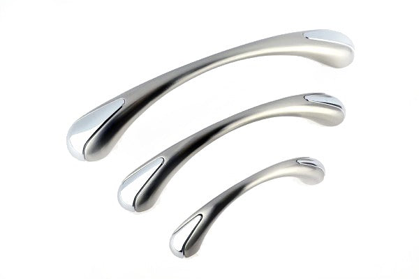 Two Toned Satin Nickel and Chrome Tapered Bow Cabinet Handle (C56 Broadbeach)