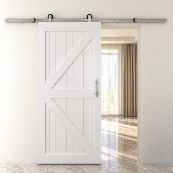 T94 - Brushed Stainless Steel Top Mount Barn Door Kit