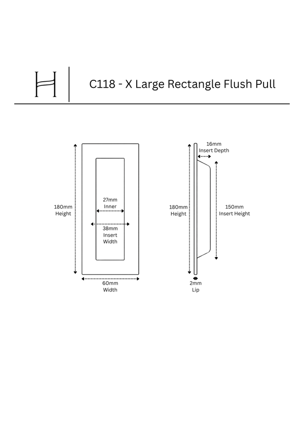 C118 - X Large Rectangle Flush Pull