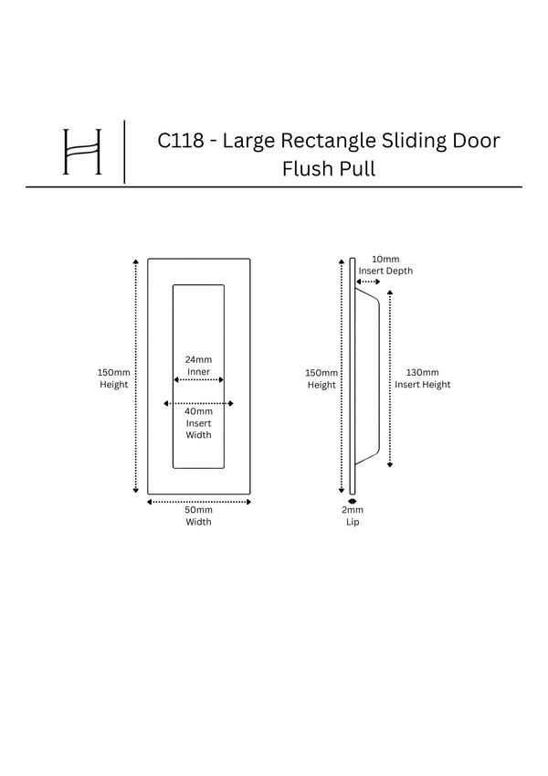 C118 - Large Rectangle Sliding Door Flush Pull