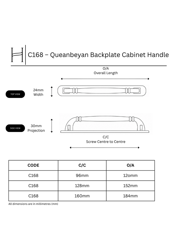 C168 – Queanbeyan Backplate Cabinet Handle
